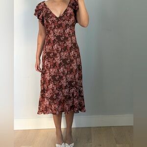 Altar'd State Floral Burgundy Midi Dress